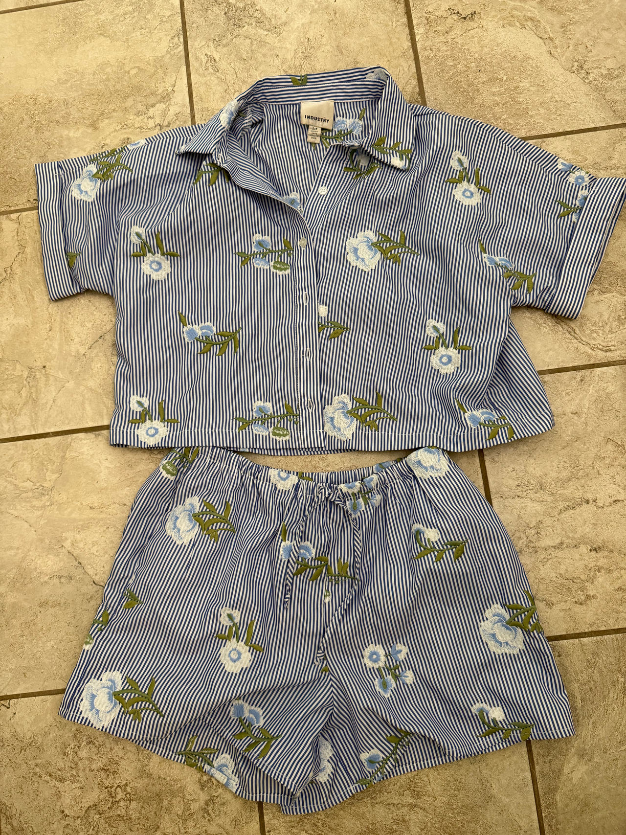 Industry Blue Striped Floral Two-Piece Set Size Small