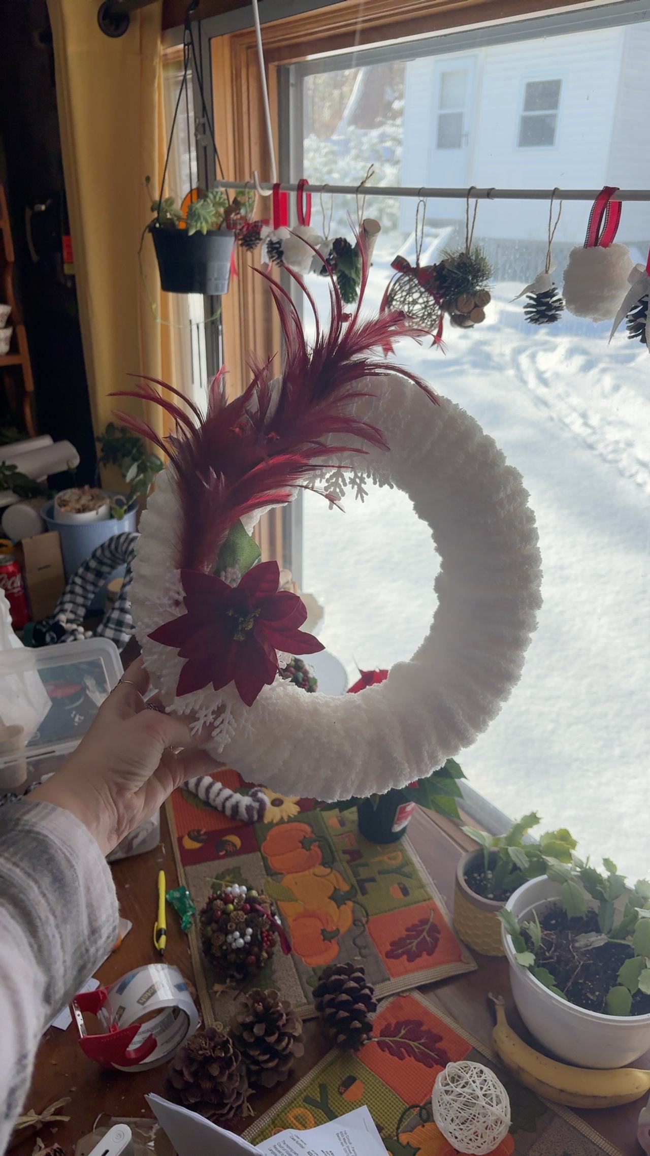 Beautifully Handcrafted Holiday Decorative Wreath w/ Poinsettia Elegant 