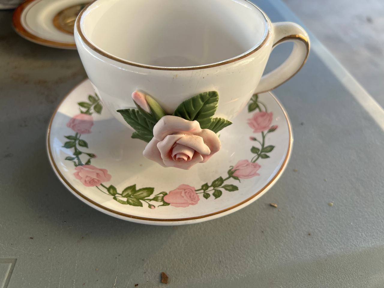 Porcelain Rose Teacup and Saucer