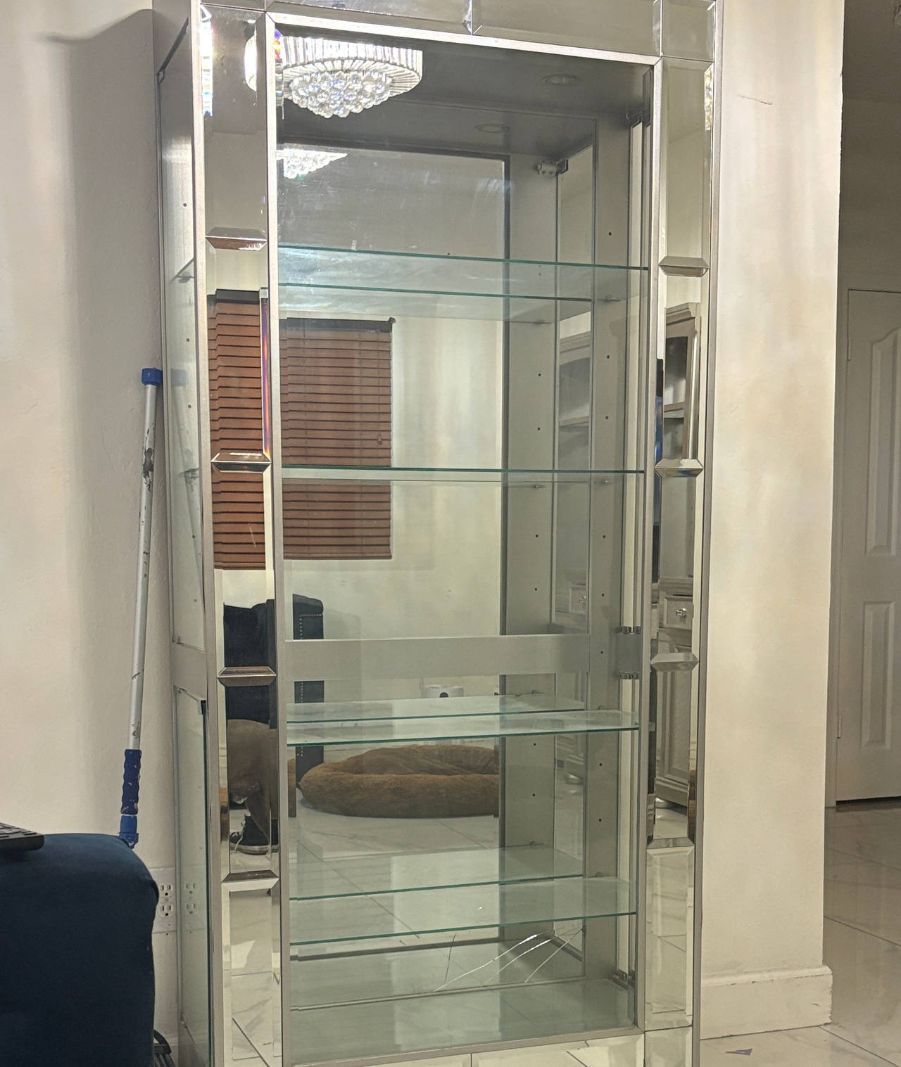 Mirrored Glass Curio Cabinet with Beveled Trim