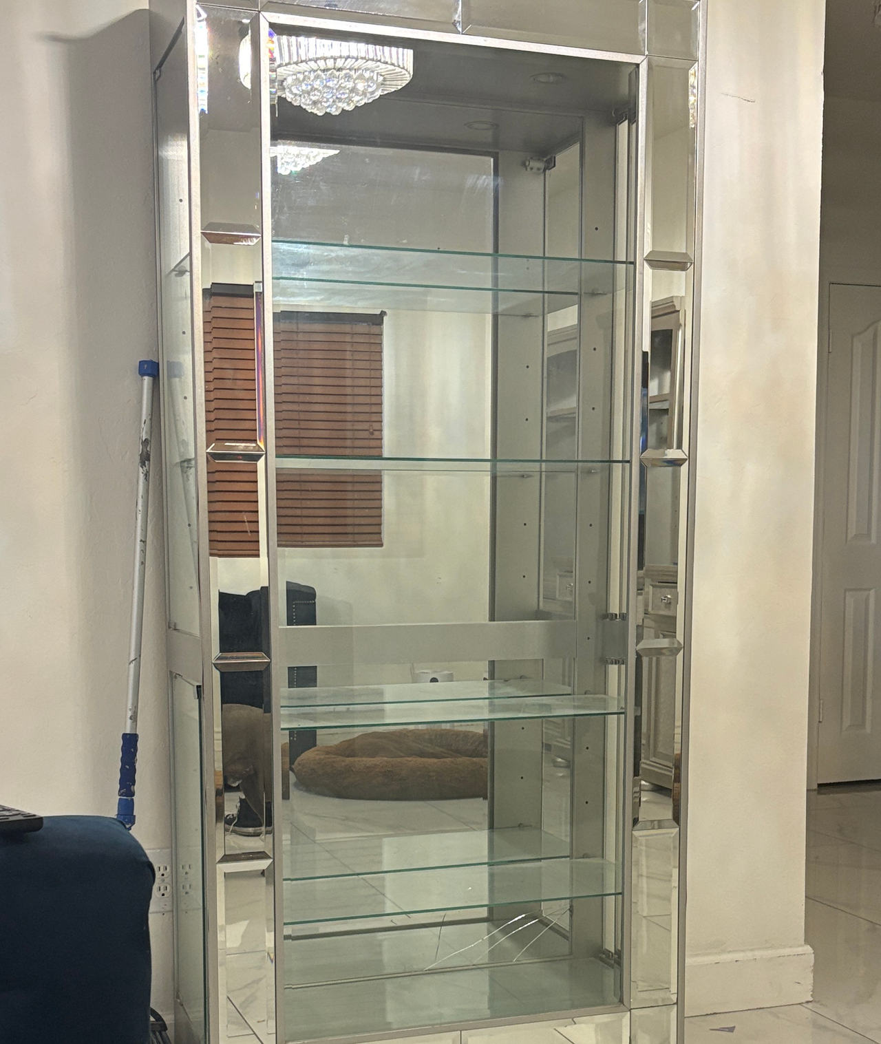 Mirrored Glass Curio Cabinet with Beveled Trim