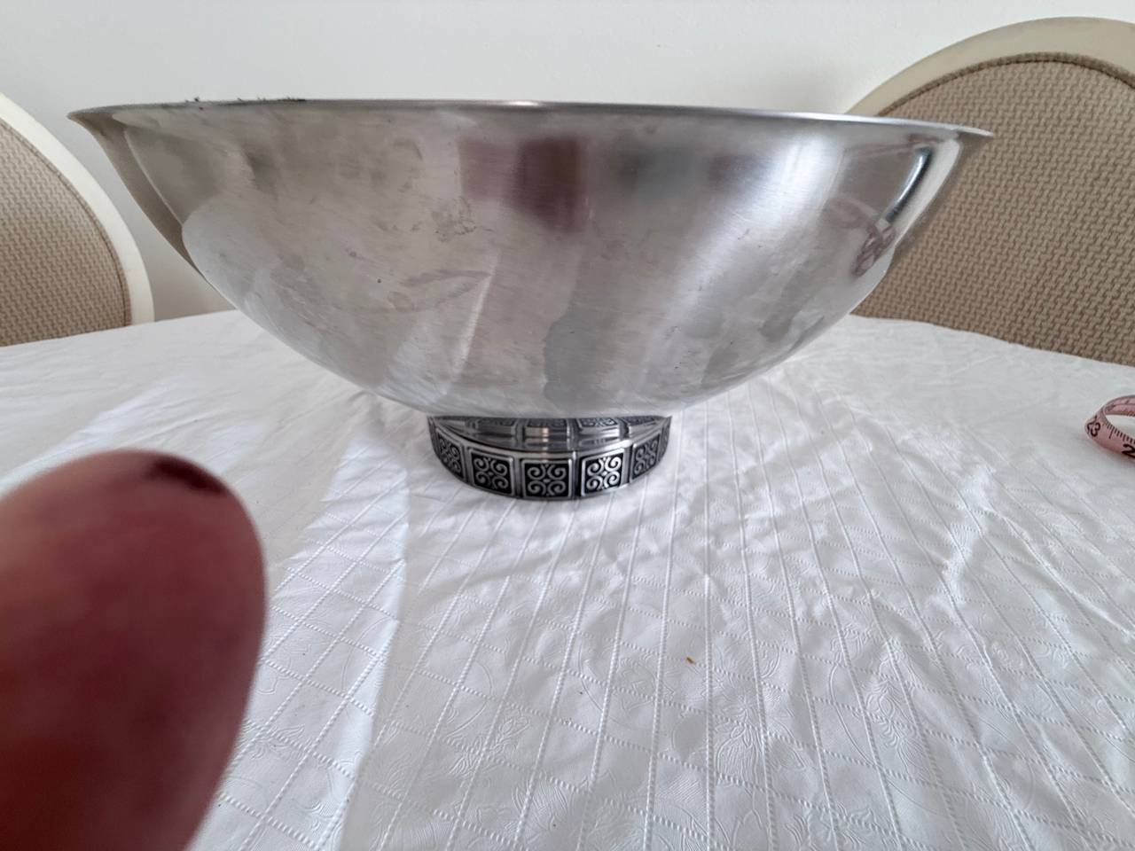 Stainless Steel Punch Bowl with Greek Key Base