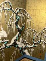 Miniature Japanese 4- Panel Folding Screen Byobu Cranes and Willow Tree - Image 3