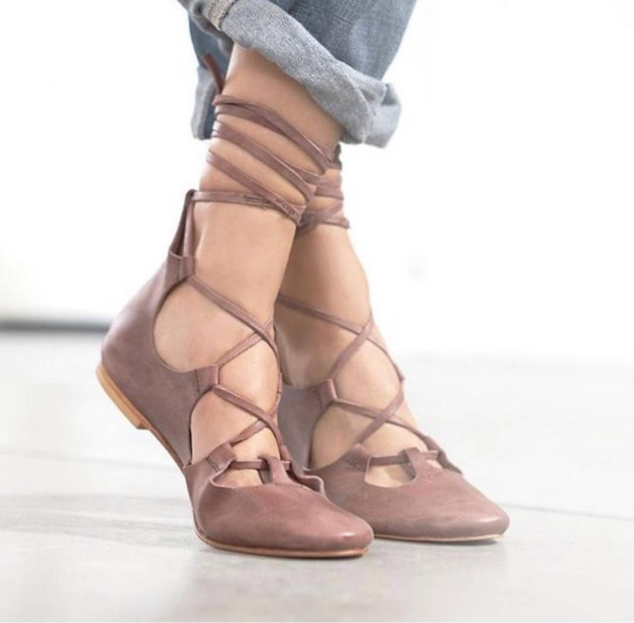 Free People Lace-Up Ballet Flats Brown