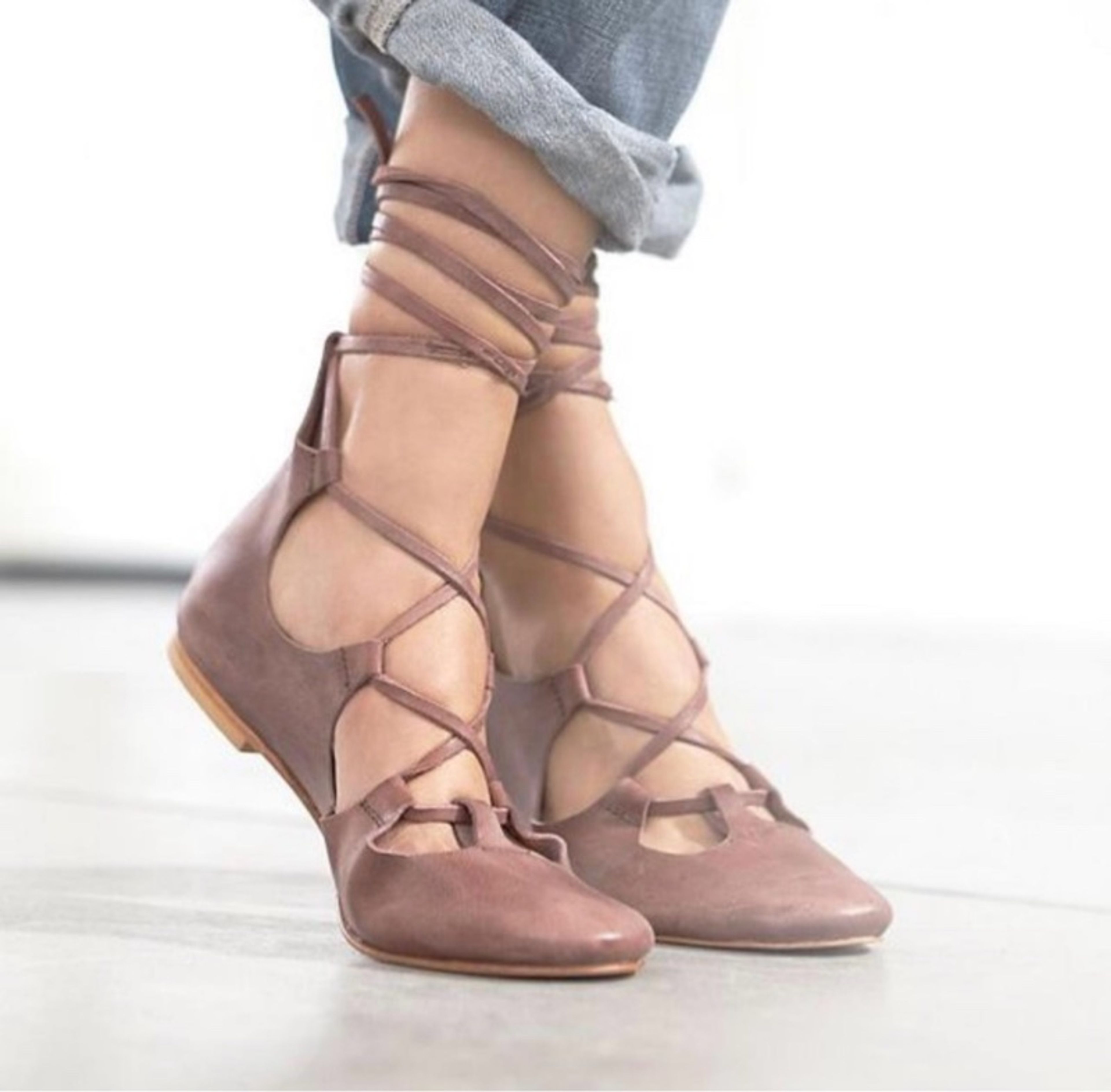 Free People Lace-Up Ballet Flats Brown