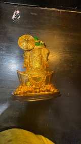 Laughing Buddha Statue with Gold Robes and Money Base - Image 2