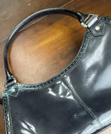 Y2K Via Spiga Black Patent Leather Brogue Shoulder Bag - Image 1