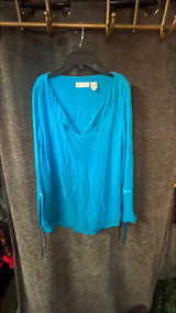 Dana Buchman Turquoise Blue Flared Lon Sleeve Blouse 100% silk Womens Size US12  - Image 4