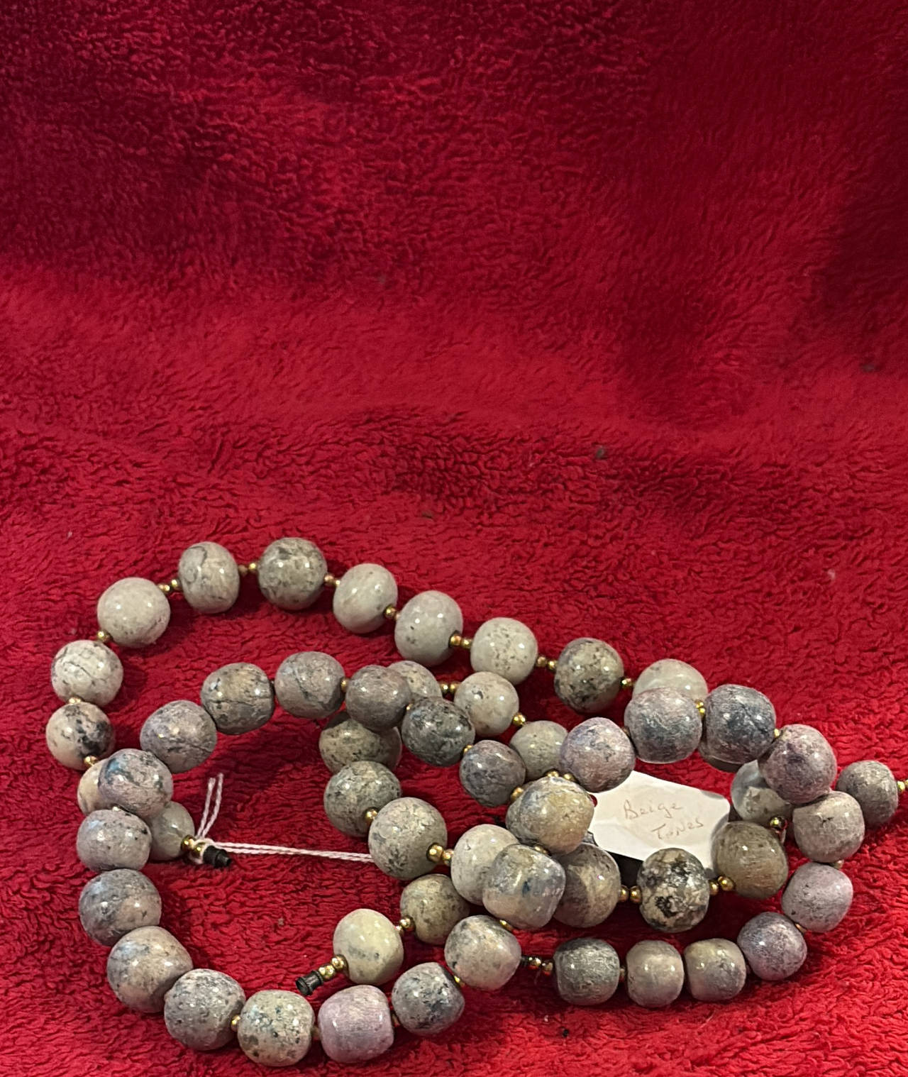 Natural Stone Beaded Necklace with Gold-Tone Spacers