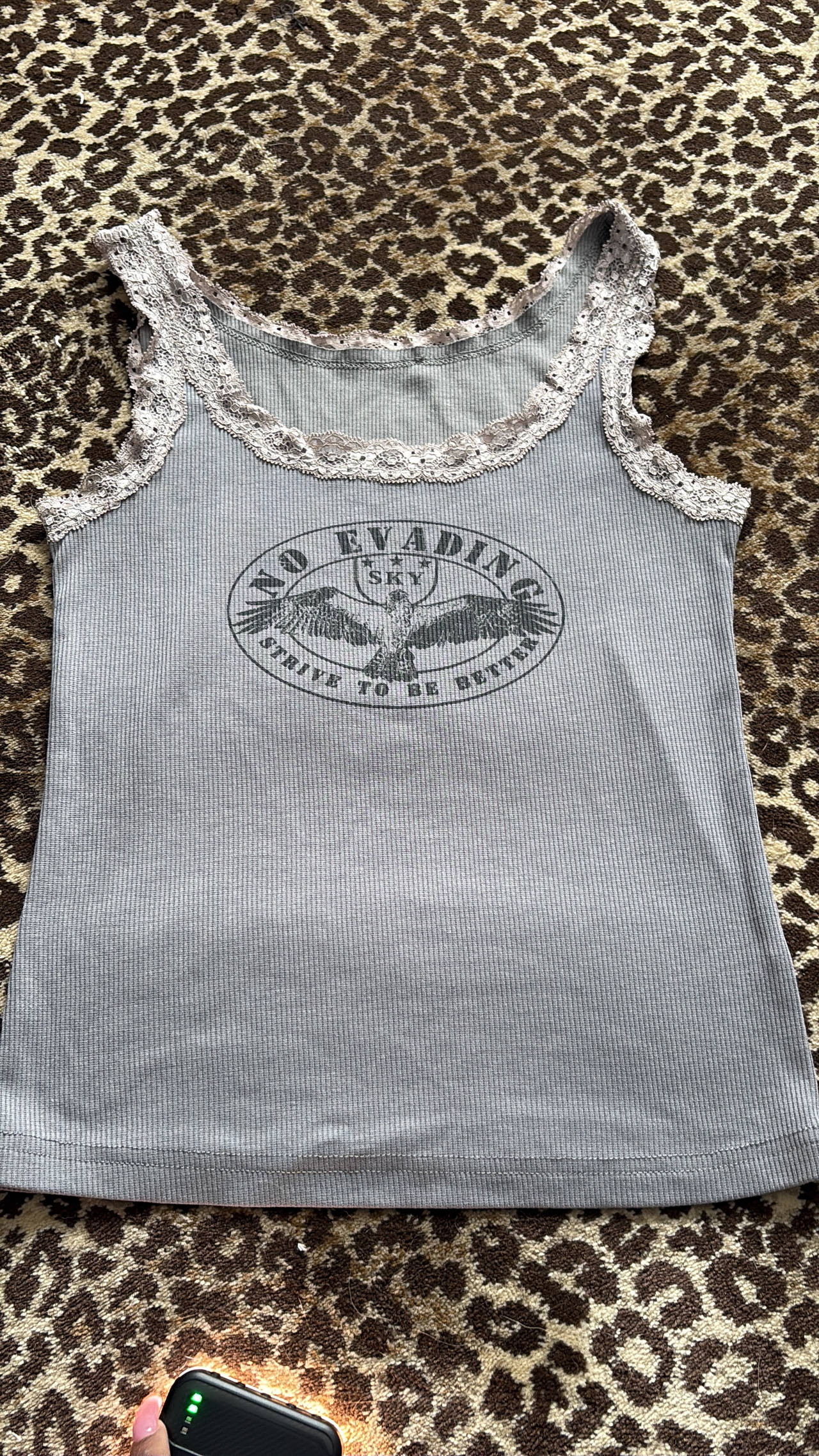 Brandy Melville No Evading Sky Lace Trim Tank Top