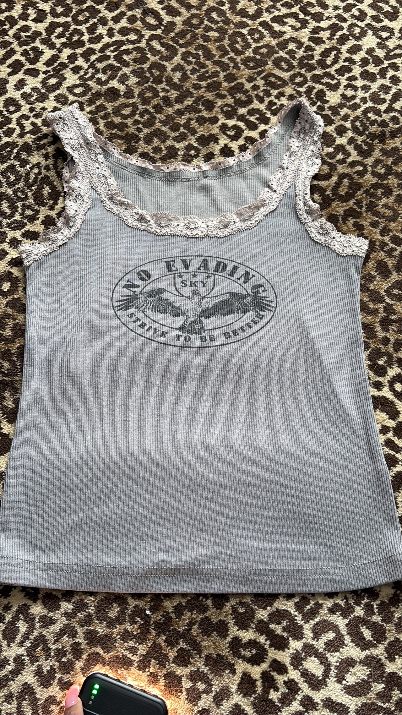 Brandy Melville No Evading Sky Lace Trim Tank Top