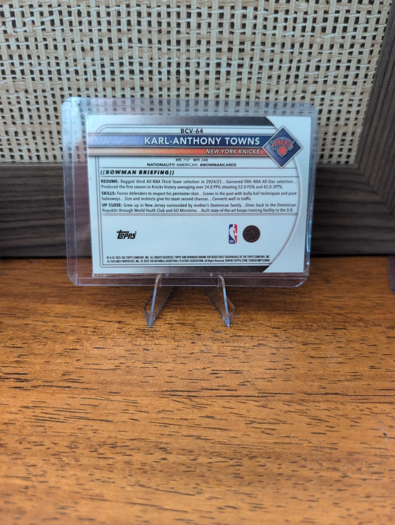2024-25 Bowman Chrome Karl-Anthony Towns New York Knicks Card
