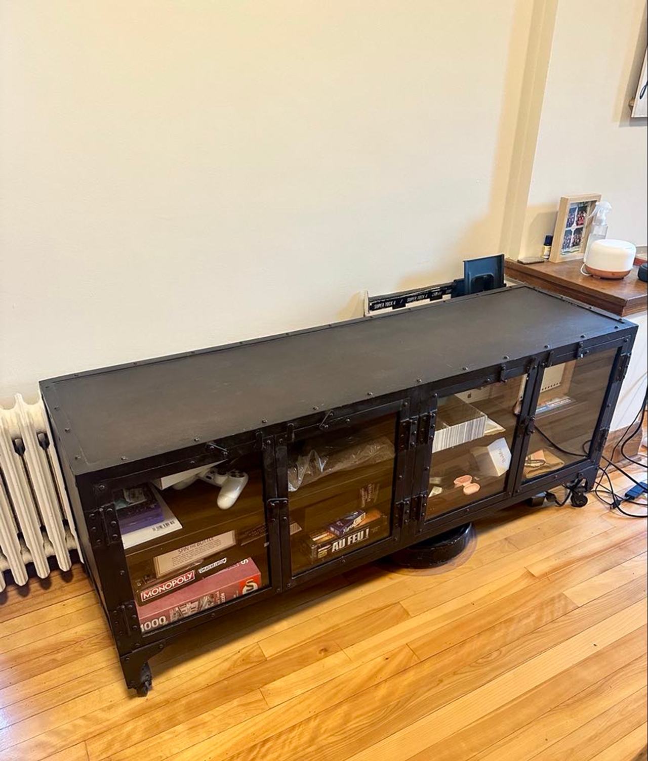 Industrial Metal and Glass TV Stand