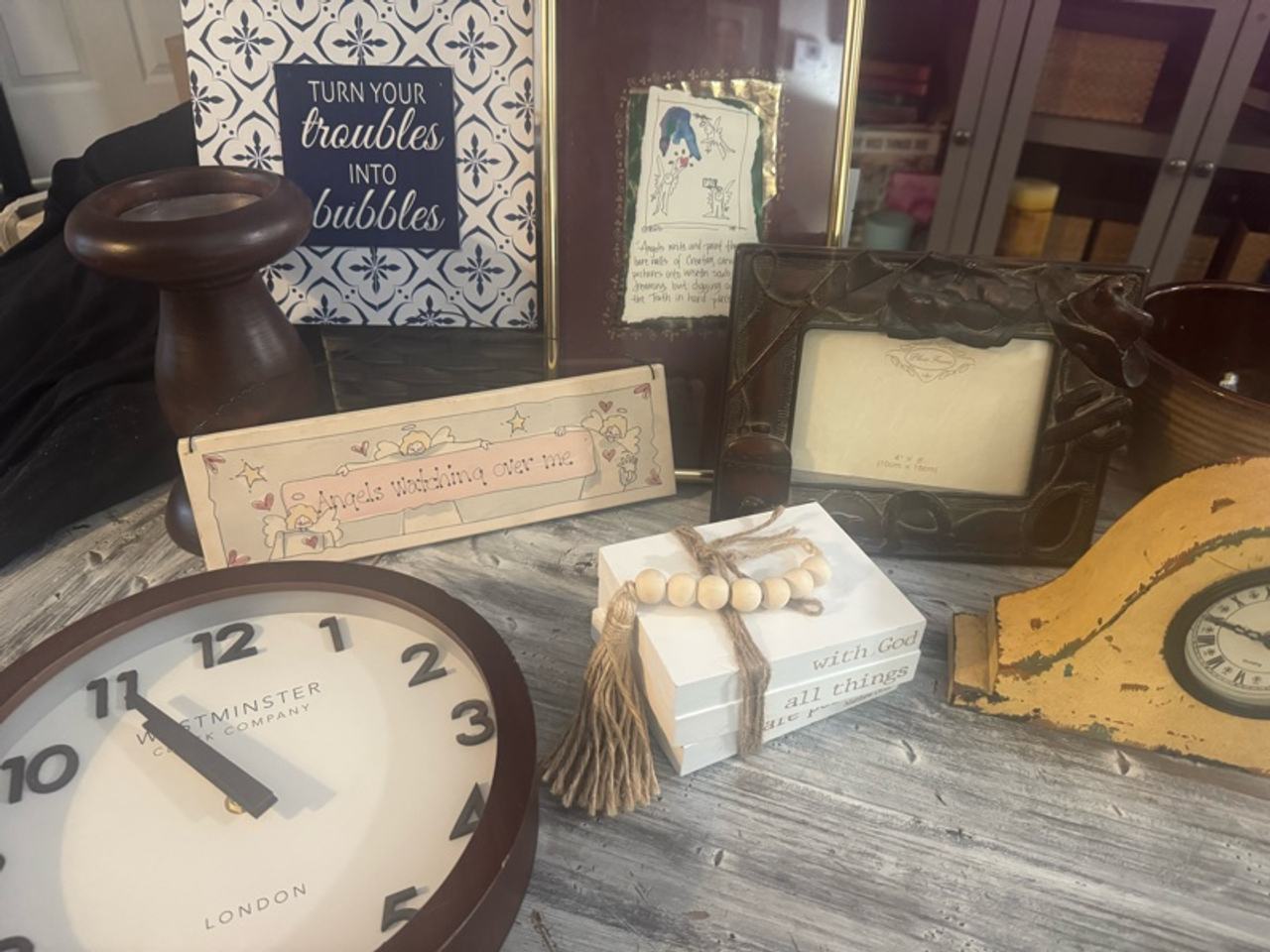 White Farmhouse Decor-Frames, Clocks,Signs 