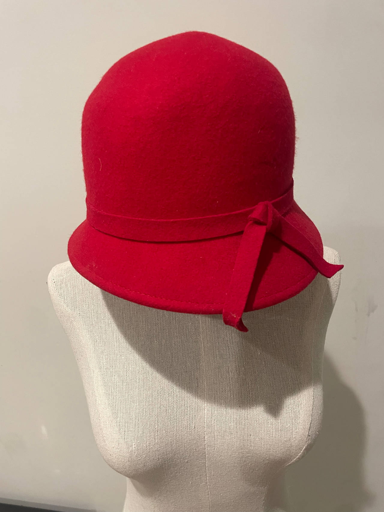 Red Wool Cloche Hat with Bow