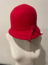 Red Wool Cloche Hat with Bow - Image 1