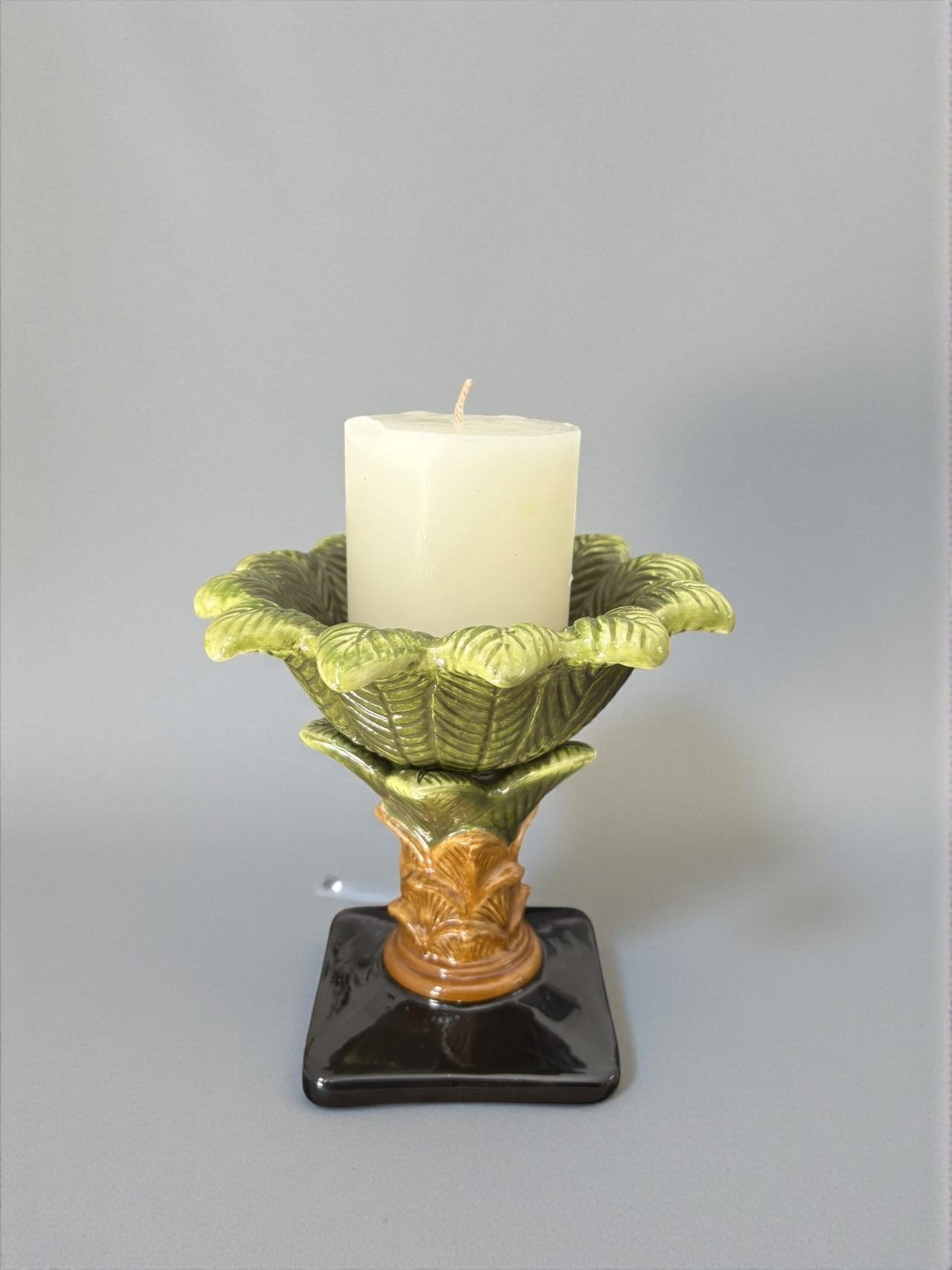 Ceramic Palm Leaf Pillar Candle Holder