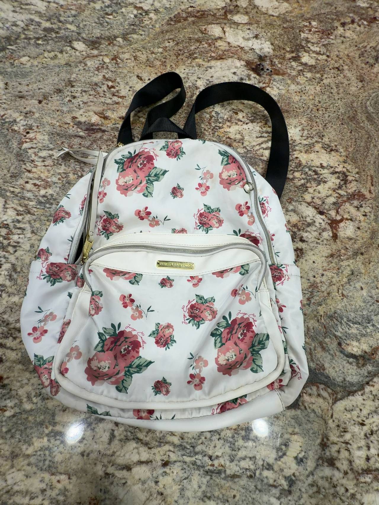 Juicy Couture Floral Backpack White/Red Roses