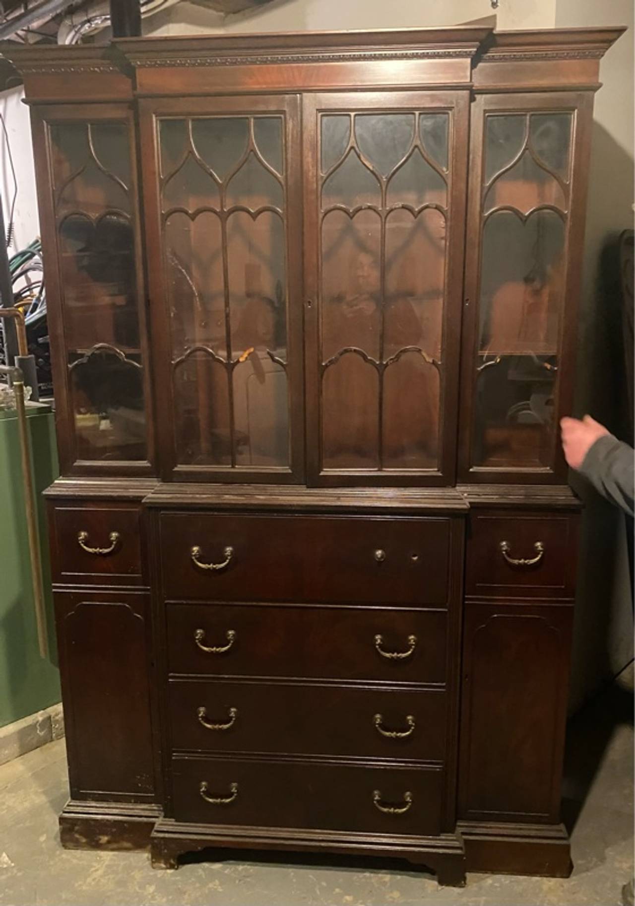 Vintage Mahogany Breakfront China Cabinet