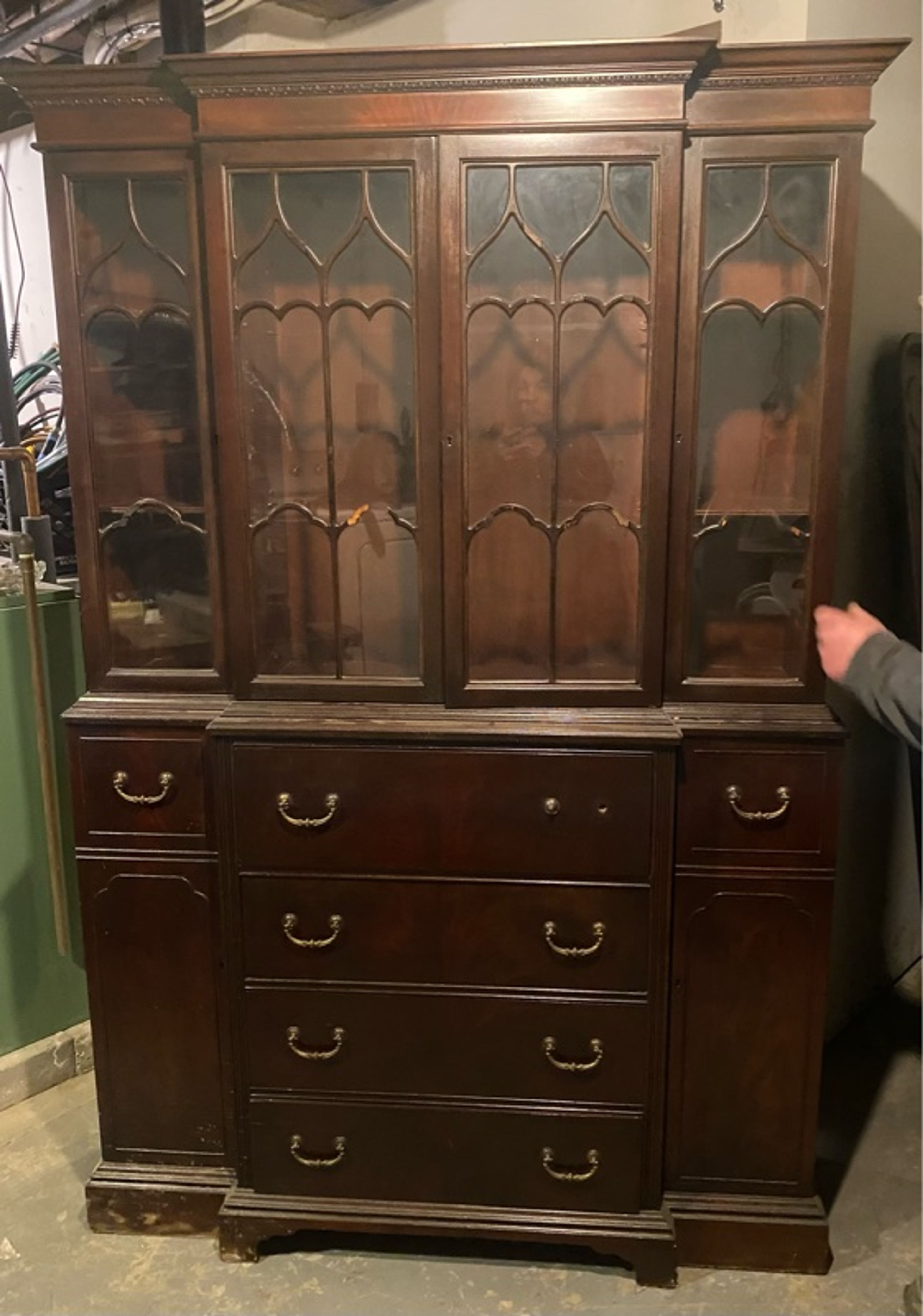 Vintage Mahogany Breakfront China Cabinet