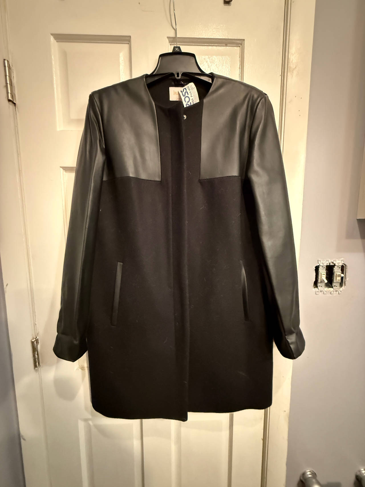 LAUNDRY LOS ANGELES Faux Leather Sleeve Coat WITH WOOL NEW SIZE XL