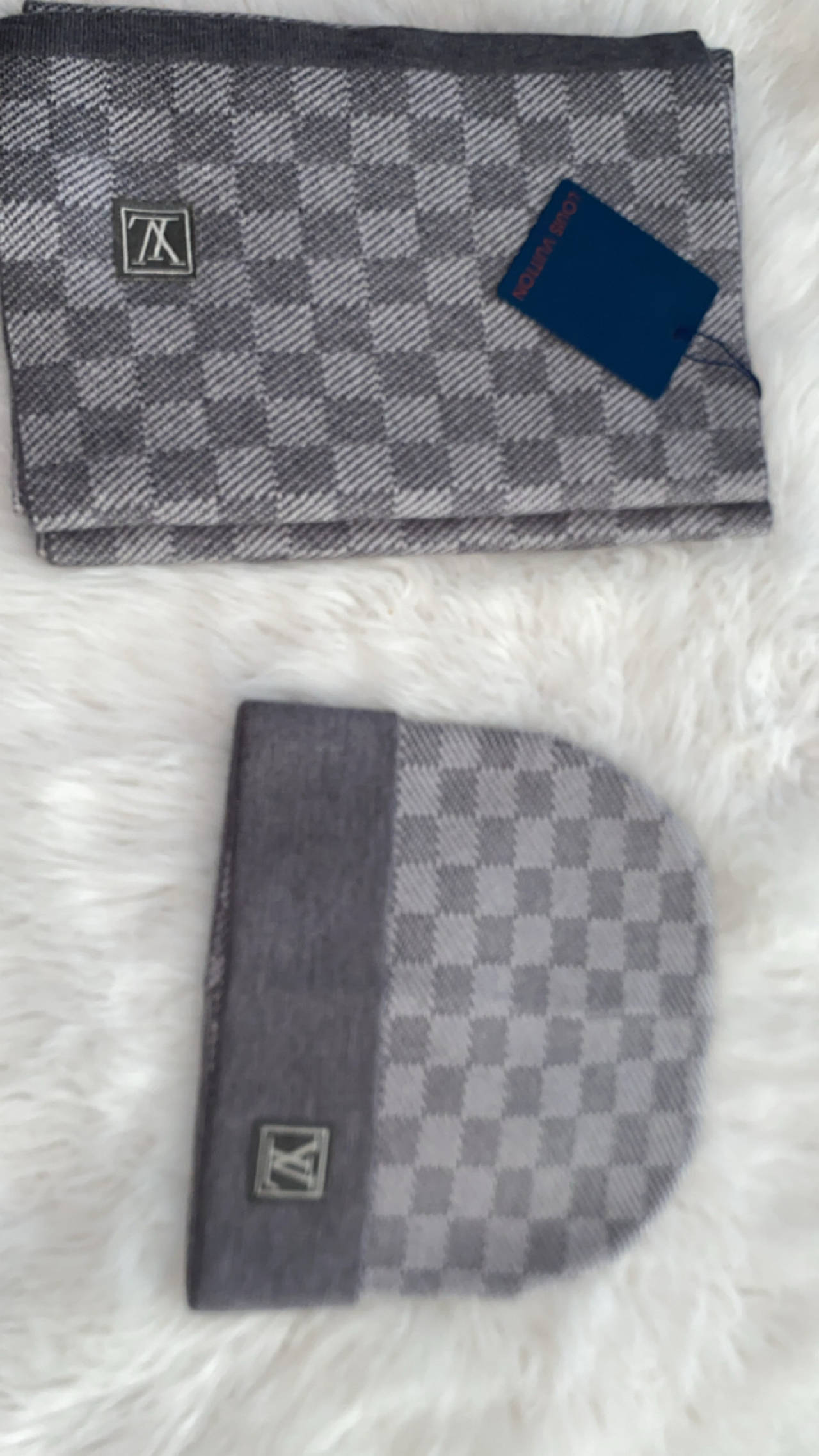 Louis Vuitton Damier Graphite Scarf and Beanie Set