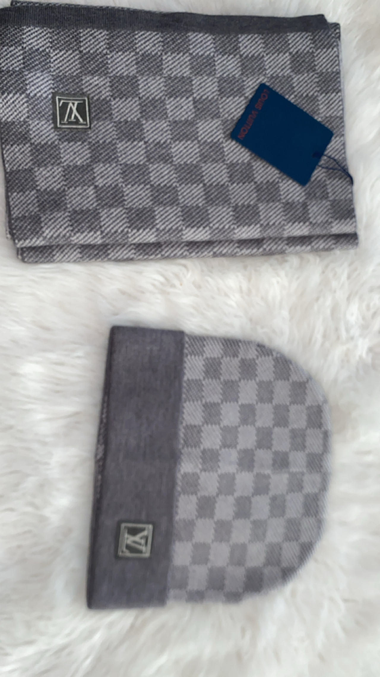 Louis Vuitton Damier Graphite Scarf and Beanie Set