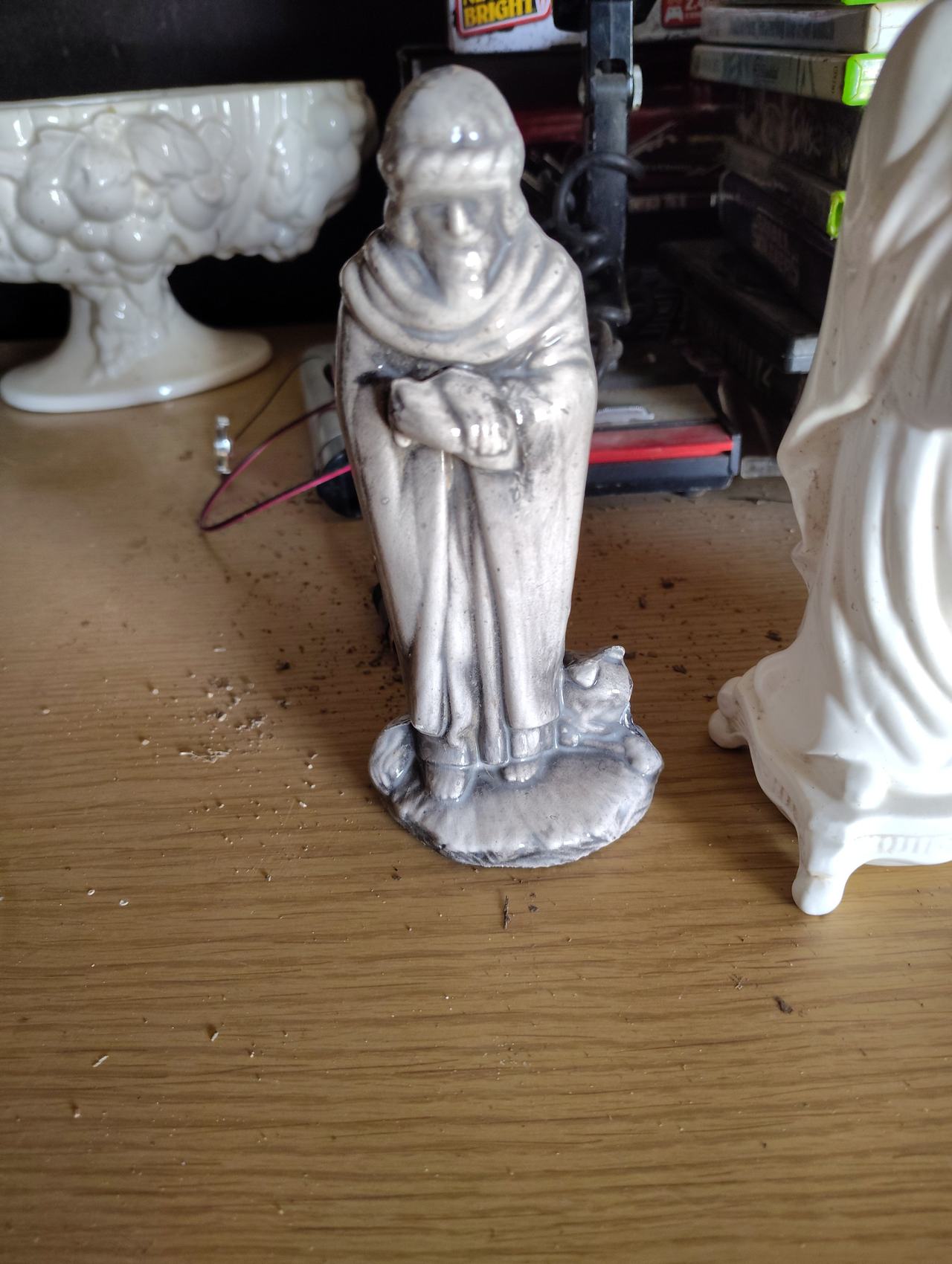 Vintage Ceramic Monk Figurine with Cat