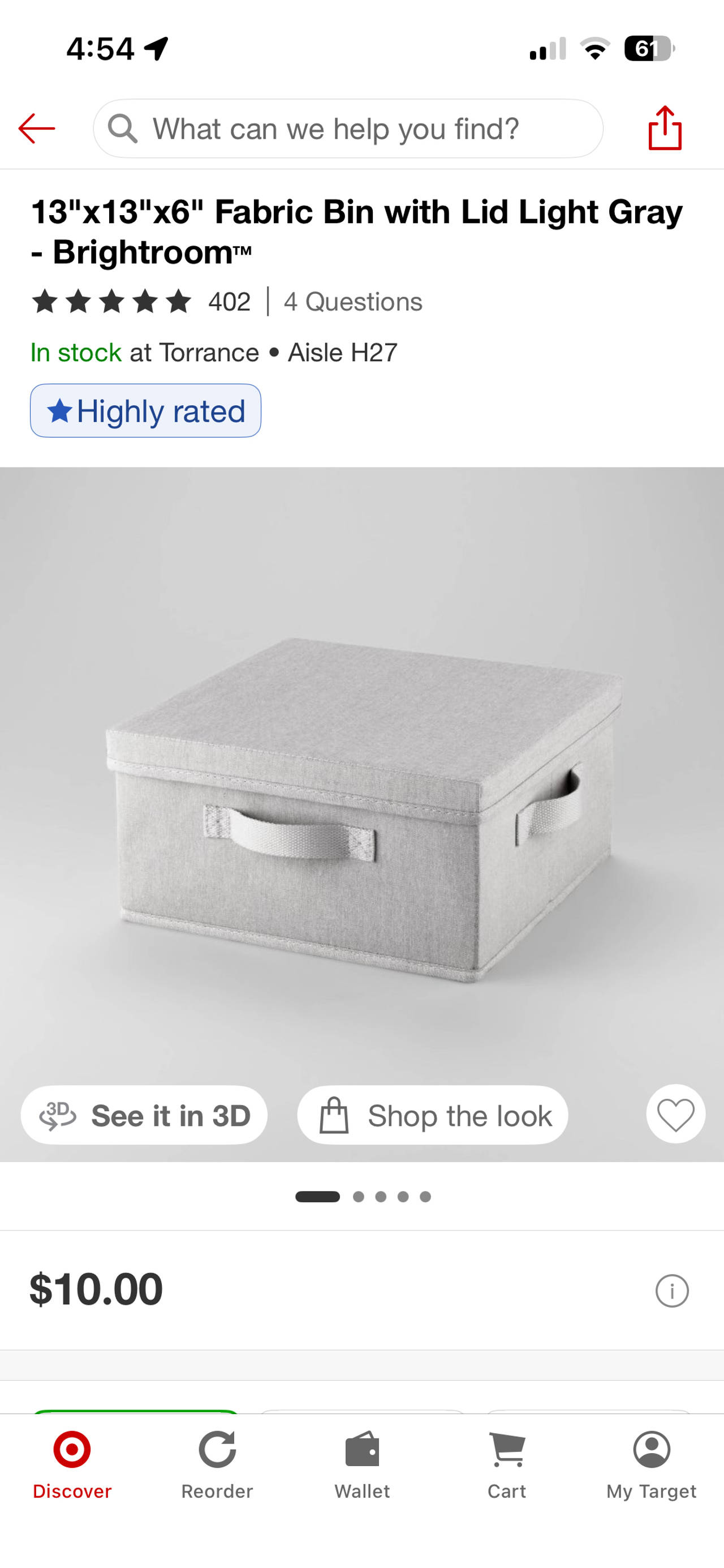 13"x13"x6" Fabric Bin with Lid Light Gray