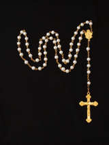 White Pearl Rosary Necklace With Cross - Image 3