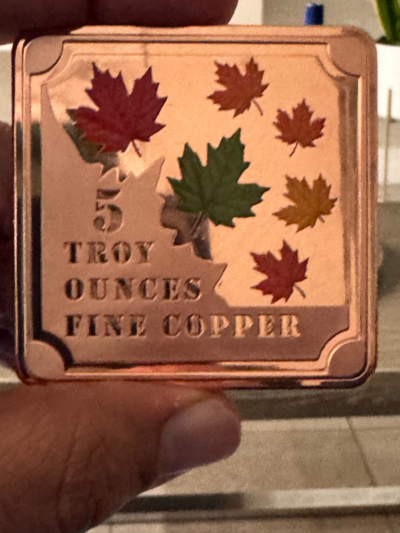 5 Troy Ounce Fine Copper Maple Leaf Bar