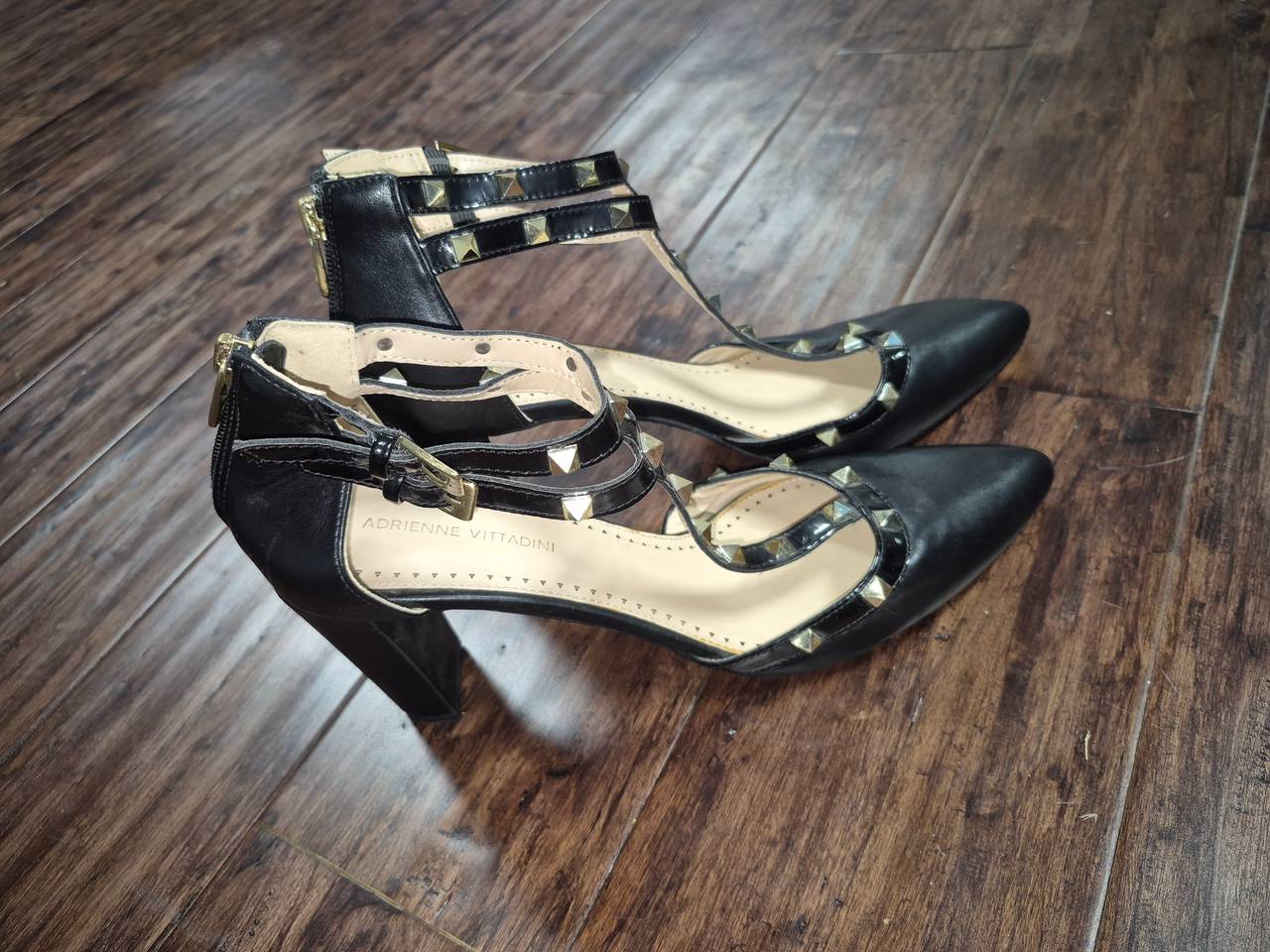 Adrienne Vittadini Studded T-Strap Pumps