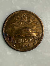 1944 Mexico 20 Centavos Bronze Coin E8 - Image 1