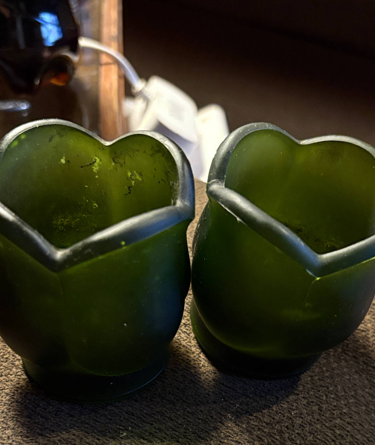 Frosted Green Tulip Glass Votive Candle Holders