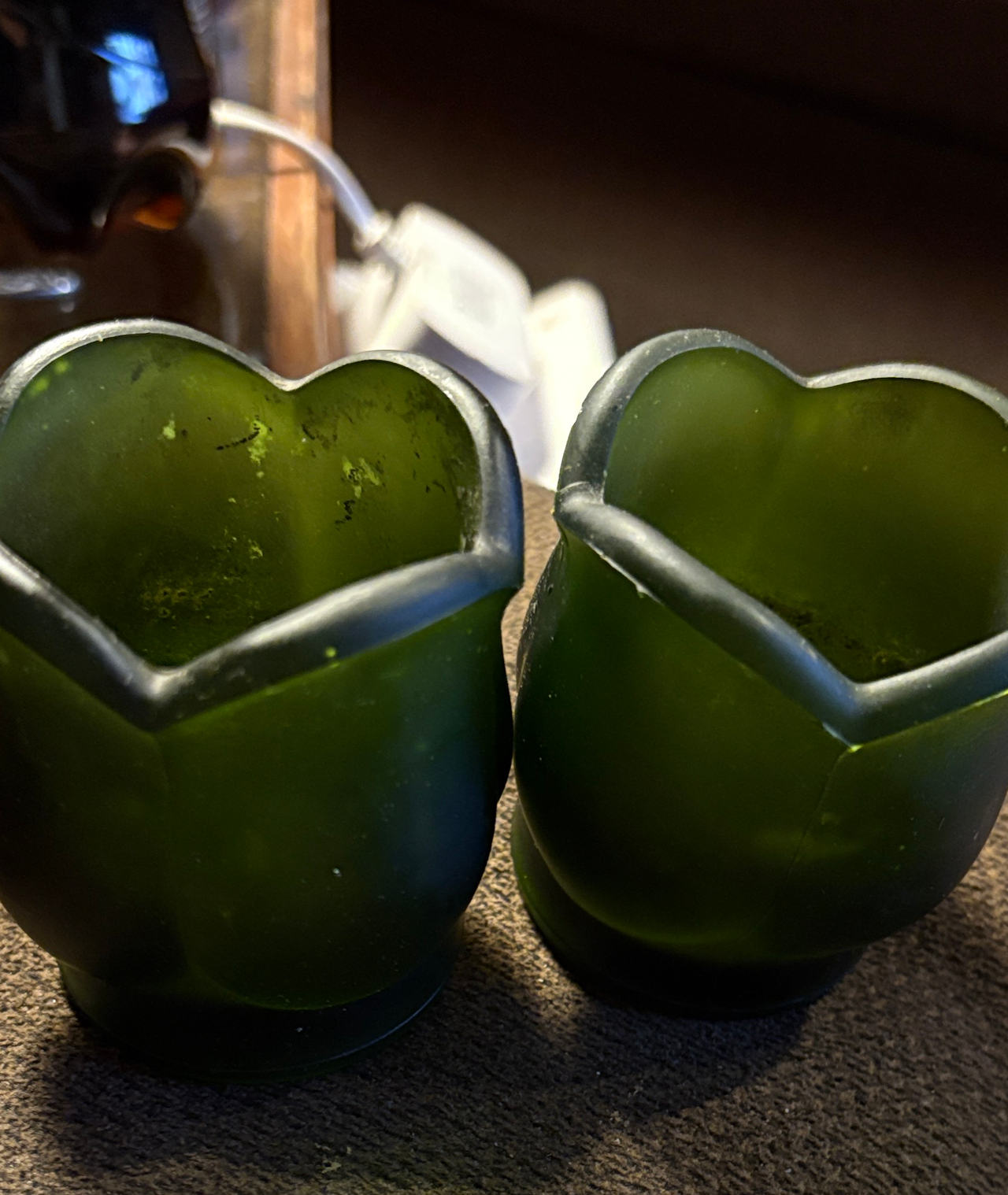 Frosted Green Tulip Glass Votive Candle Holders