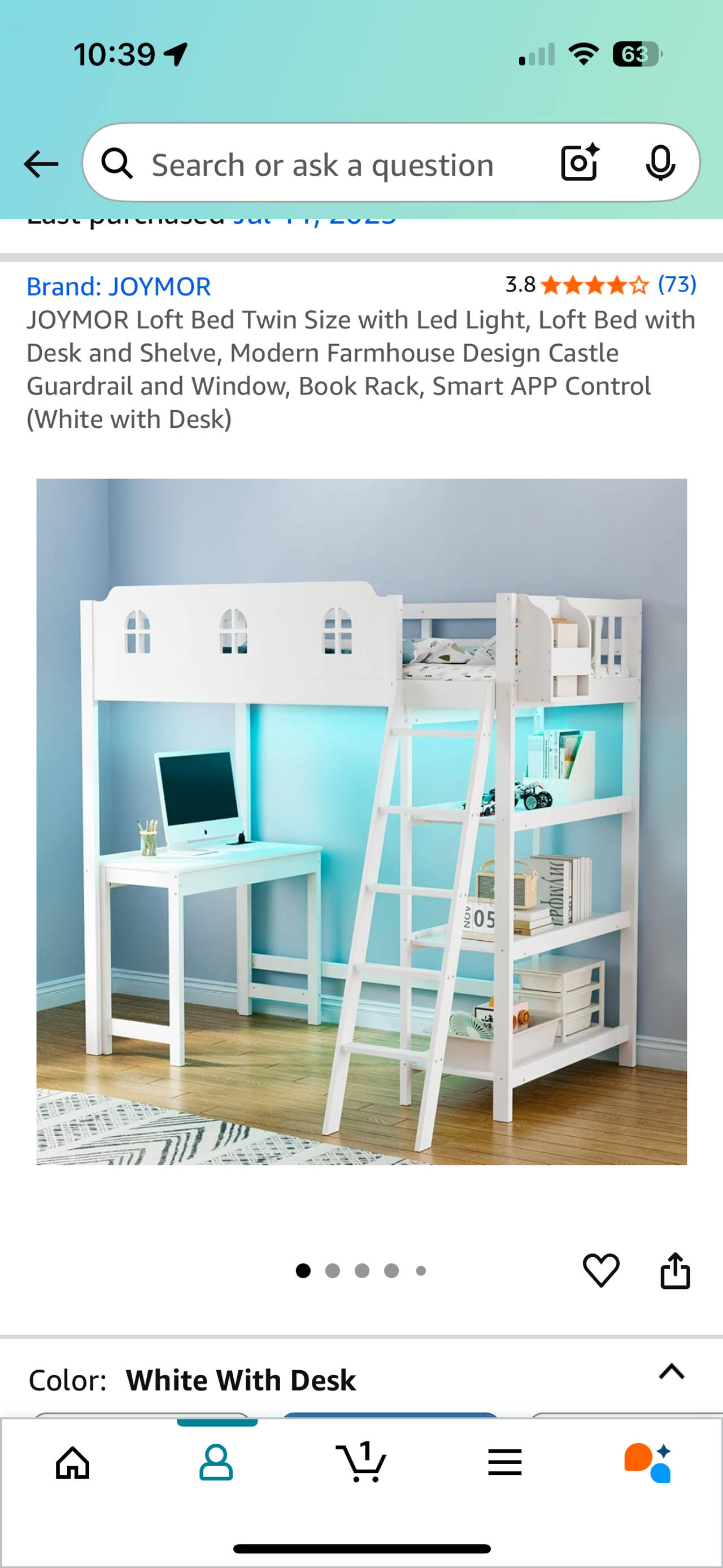JOYMO Loft Bed Twin Size with Desk and Shelf