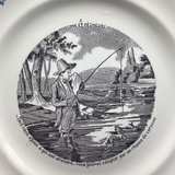 LONGWY Antique French Transferware Plates Black White Fishing - Image 3