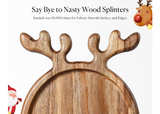Acacia Wood Serving Platter, Christmas Decorative Reindeer Antler, 12"x10"Round - Image 4