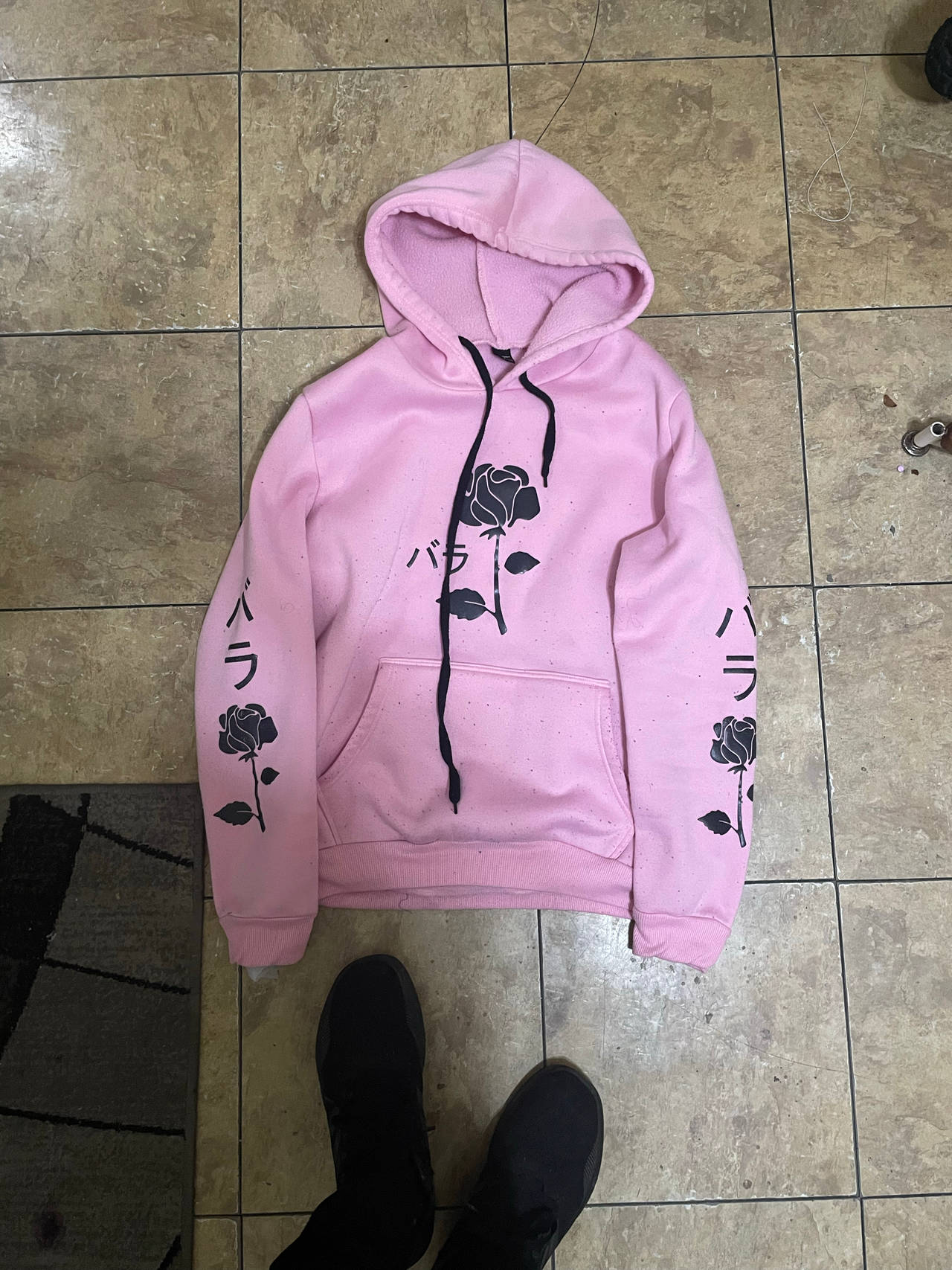 Pink Rose Japanese Text Hoodie
