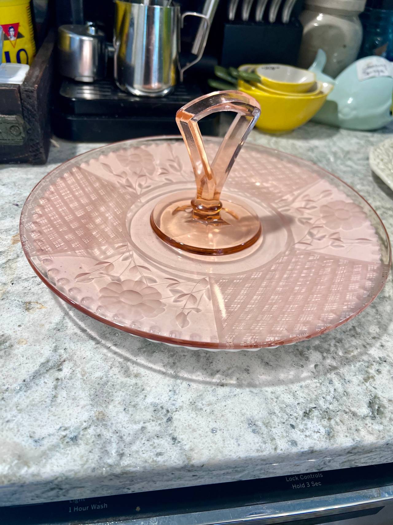 Hocking Glass Miss America Pink Center Handle Sandwich Tray