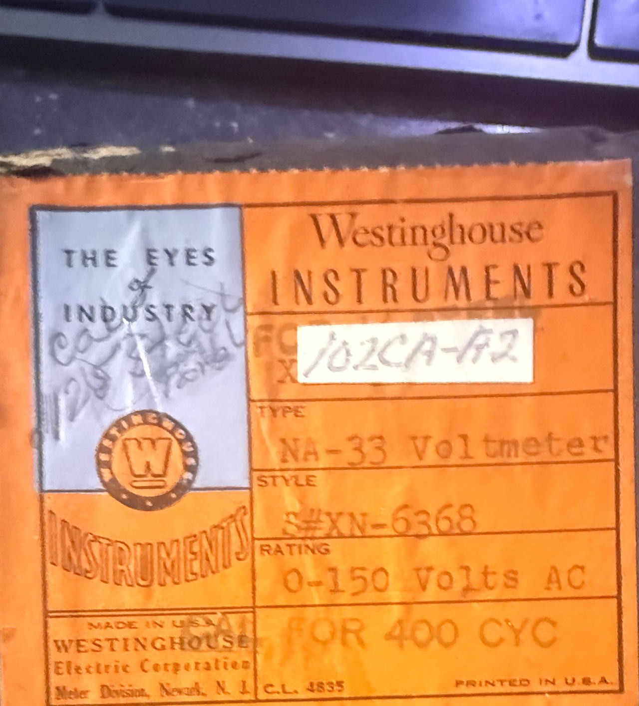 Westinghouse NA-33 Voltmeter 0-150V AC 400 CYC
