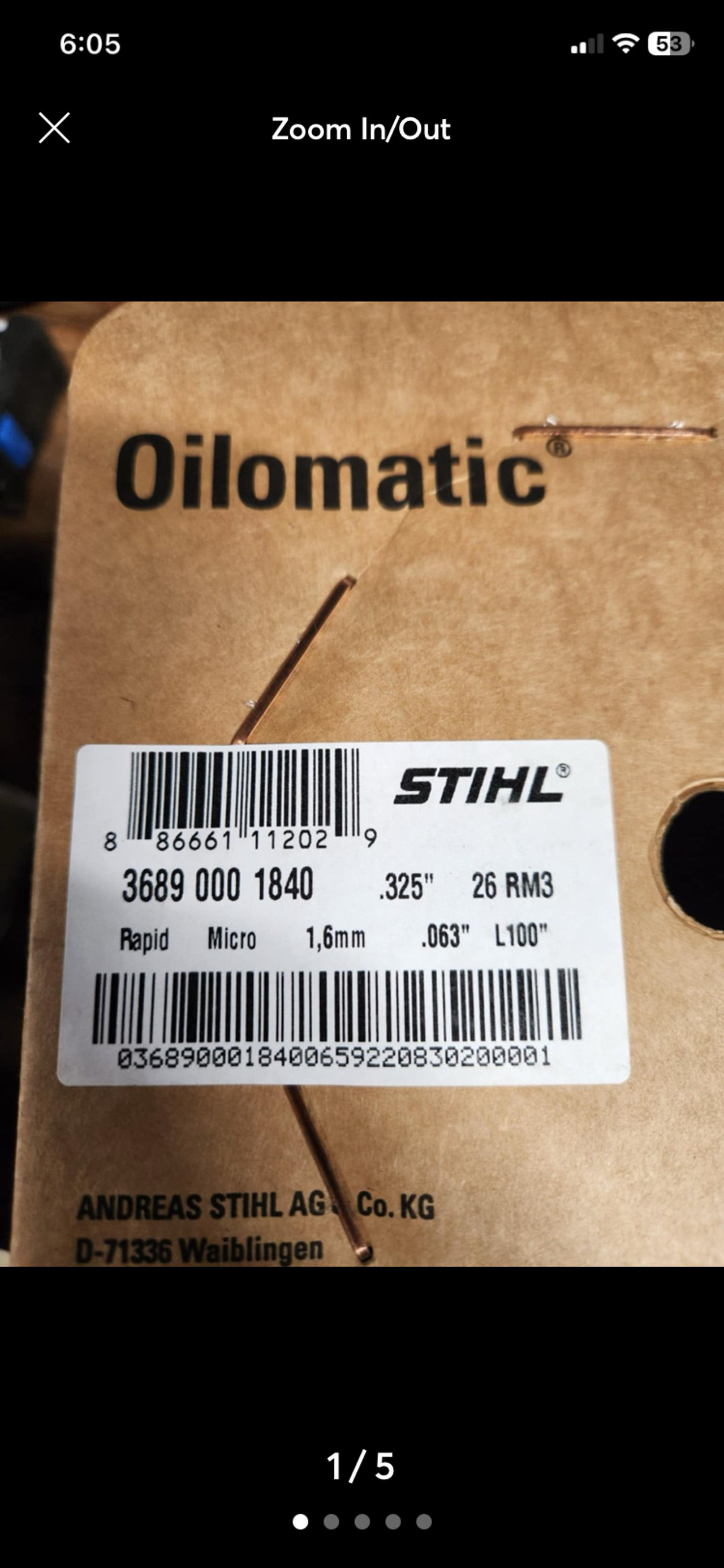 STIHL Oilomatic Rapid Micro 3 (RM3) Chainsaw Chain .325" 1.6mm (.063") 100 Drive Links