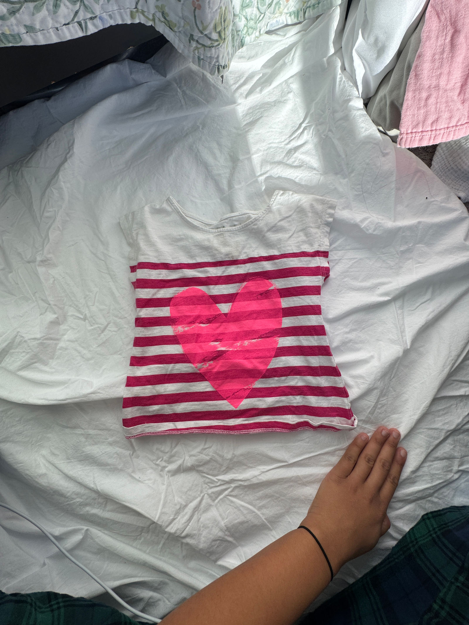 Cherokee Girls Striped Heart Graphic Tee