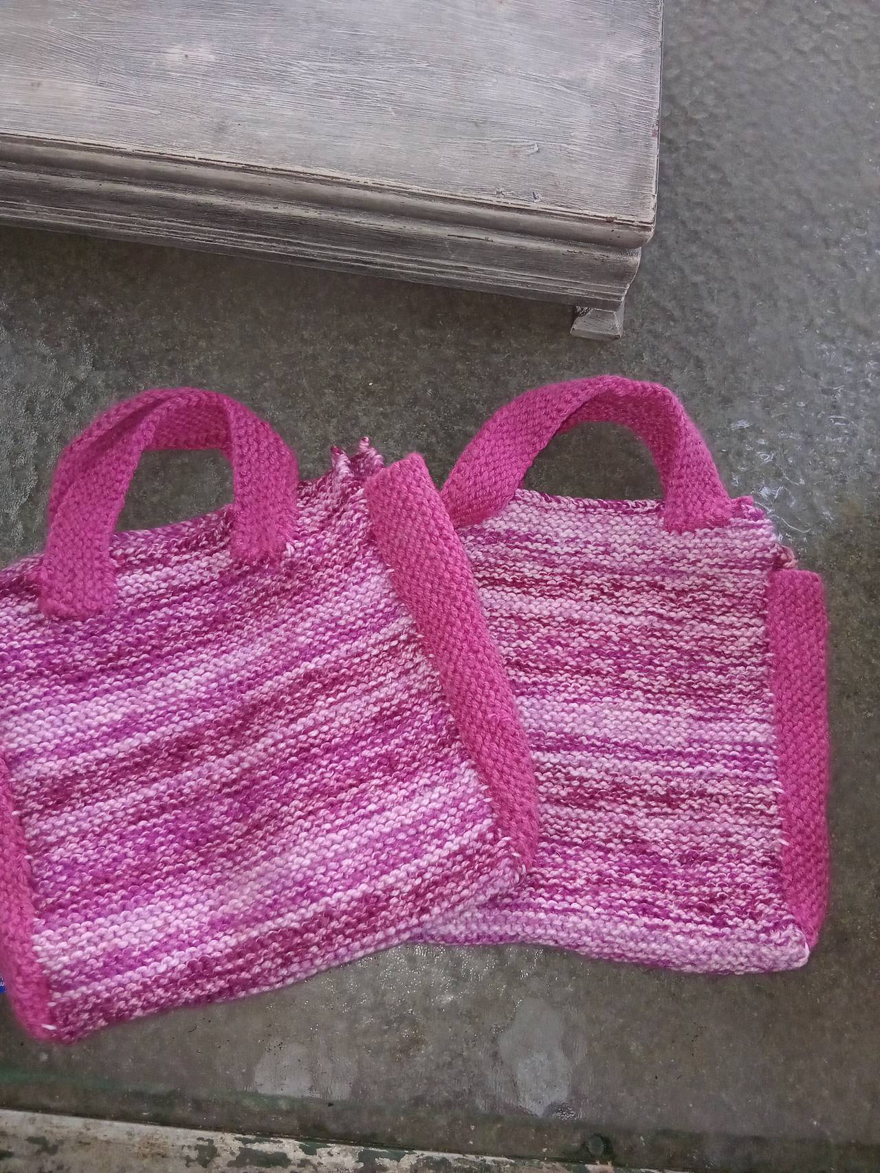 Hand-Knitted Pink Variegated Tote Bags