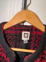 Anne Klein Red Black Plaid Open Front Coat Size 4 - Image 3