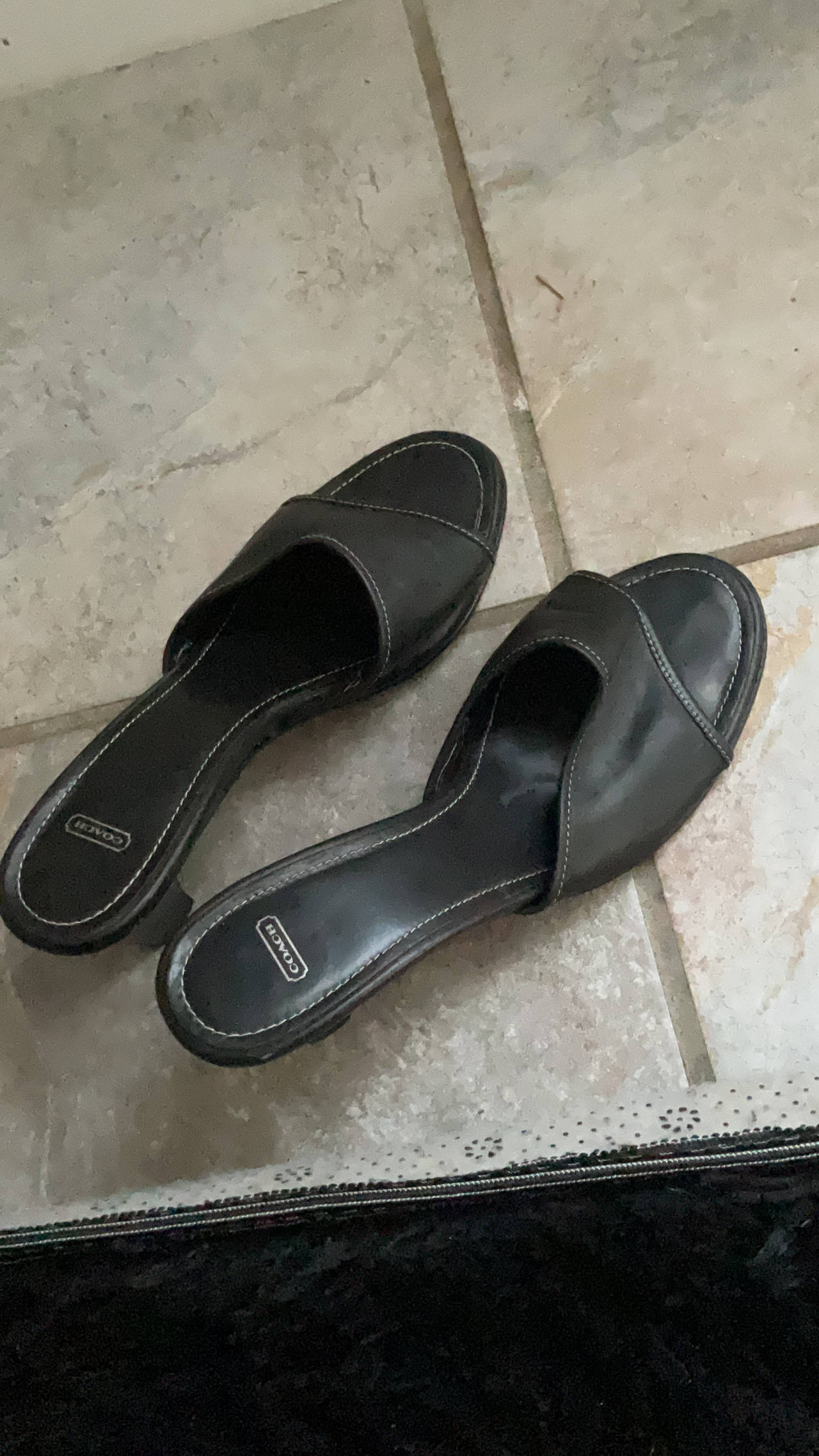 Coach Black Leather Slide Sandals
