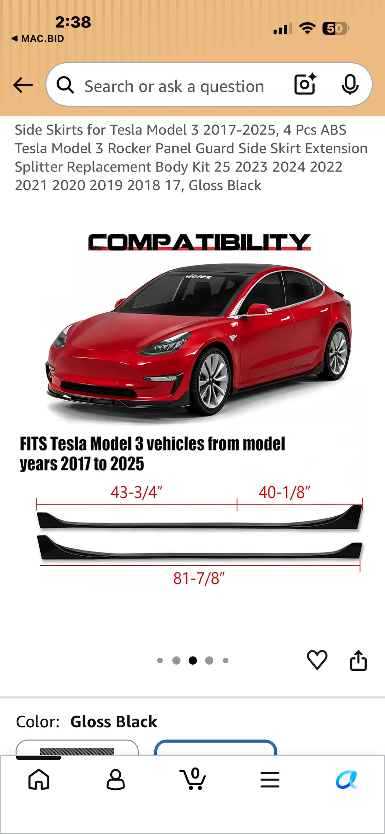 Gloss Black Side Skirts for Tesla Model 3 2017-2025