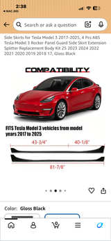 Gloss Black Side Skirts for Tesla Model 3 2017-2025 - Image 1