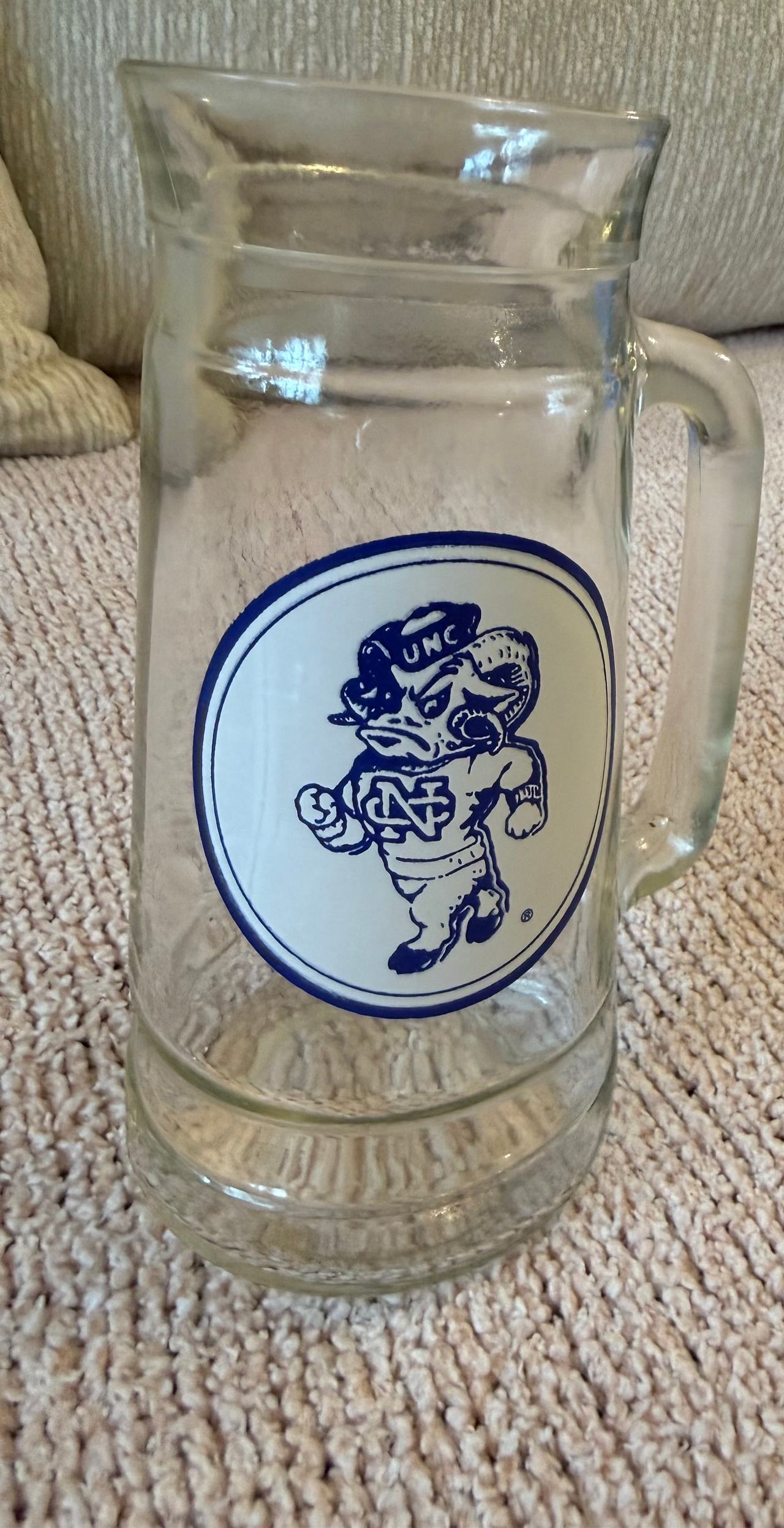 UNC Tar Heels Vintage Rameses Glass Pitcher