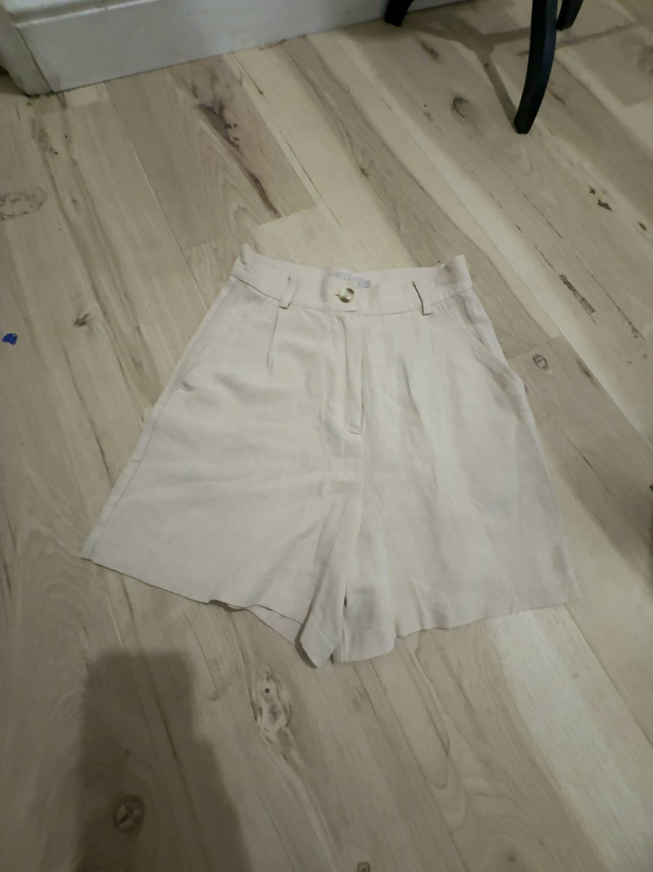 Beige Botany High Waist Pleated Tailored Wide Leg Shorts